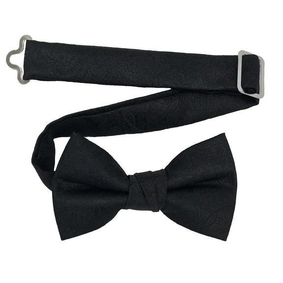 Boy’s Paisley Black Formal Satin Pre-Tied Bow Tie in a Variety of Colors by Spencer J’s Signature Satin Collection