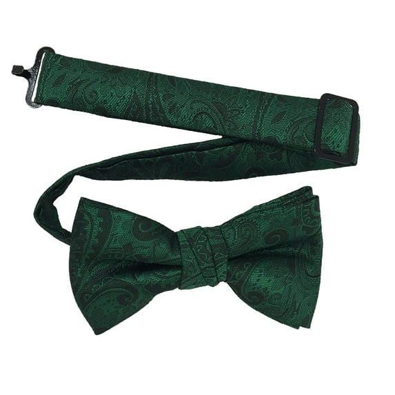 Boy’s Paisley Emerald Formal Satin Pre-Tied Bow Tie in a Variety of Colors by Spencer J’s Signature Satin Collection