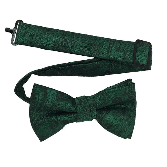 Boy’s Paisley Emerald Formal Satin Pre-Tied Bow Tie in a Variety of Colors by Spencer J’s Signature Satin Collection