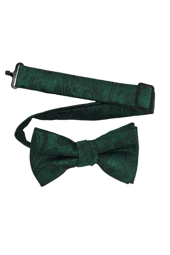 Boy’s Paisley Emerald Formal Satin Pre-Tied Bow Tie in a Variety of Colors by Spencer J’s Signature Satin Collection