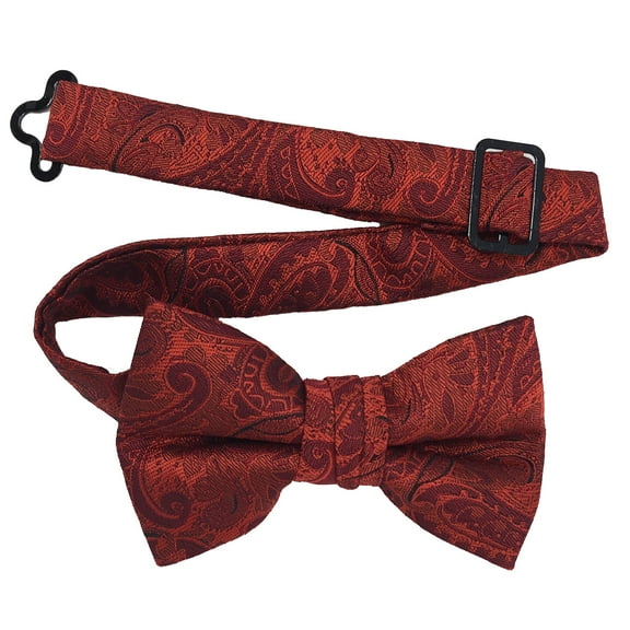 Boy’s Paisley Red Formal Satin Pre-Tied Bow Tie in a Variety of Colors by Spencer J’s Signature Satin Collection