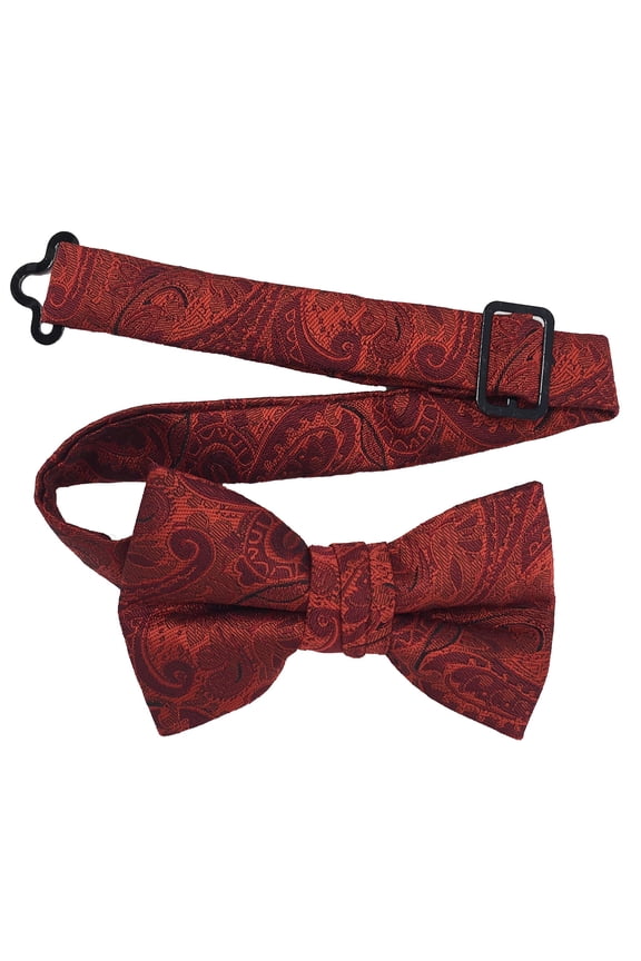 Boy’s Paisley Red Formal Satin Pre-Tied Bow Tie in a Variety of Colors by Spencer J’s Signature Satin Collection
