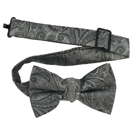 Boy’s Paisley Silver Formal Satin Pre-Tied Bow Tie in a Variety of Colors by Spencer J’s Signature Satin Collection