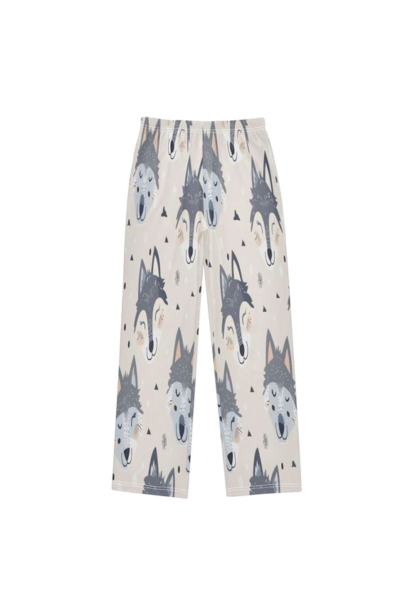 Boy's Pajama Pants Boys' Long Sleep Pants Children's Pajama Pants Loose Fitting Pajama Pants are Convenient to Put on and Take off XL Grey Cartoon Wolf Face