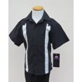 thumbnail image 1 of Boy's Panel Guayabera Style Shirt & Kids Beach Wedding Shirt, Black w/ Embroidered Pleat, 1 of 4