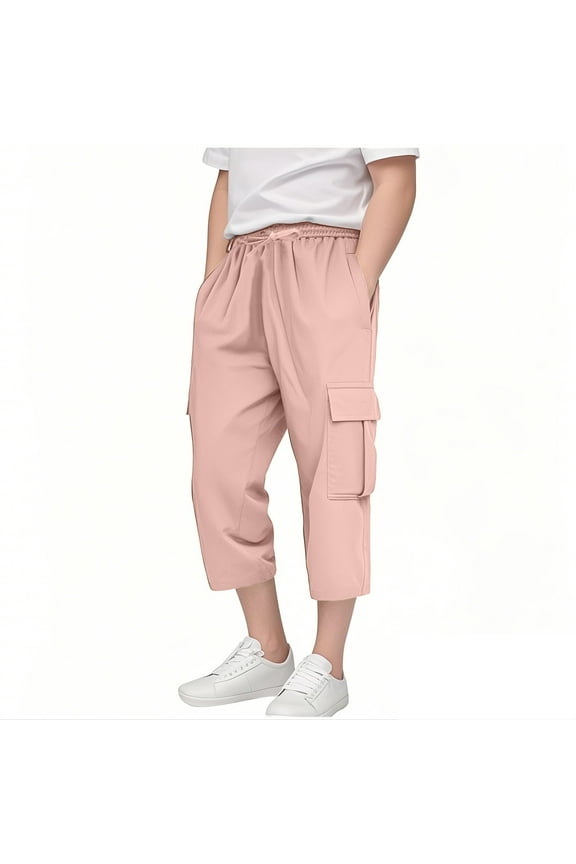 Boy's Pants Leisure Pocket Drawstring Waist Color Cargo 7 Division Of Labor Trousers