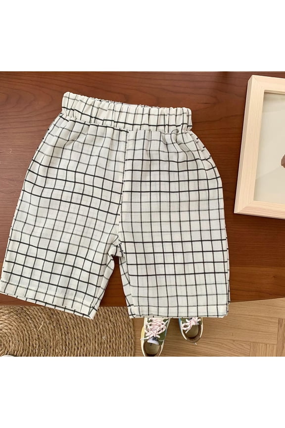 Boy's Pants Summer Plaid Five Point Casual Waist Stretch Casual Going Out Activewear