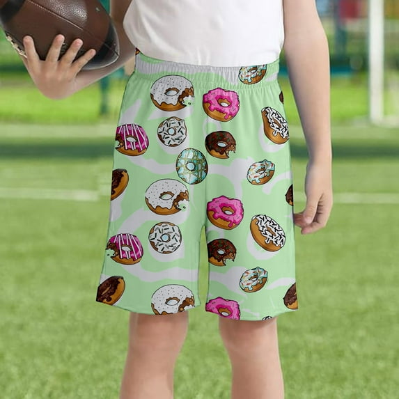 Boy's Pants Summer Shorts Donut Print Elastic Waist Casual Pair T Shirts Bottoms
