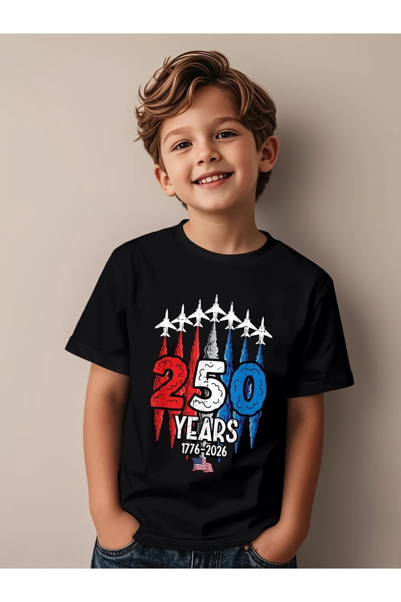 Boy's Patriotic 250 Years Fighter Jet Graphic T-Shirt