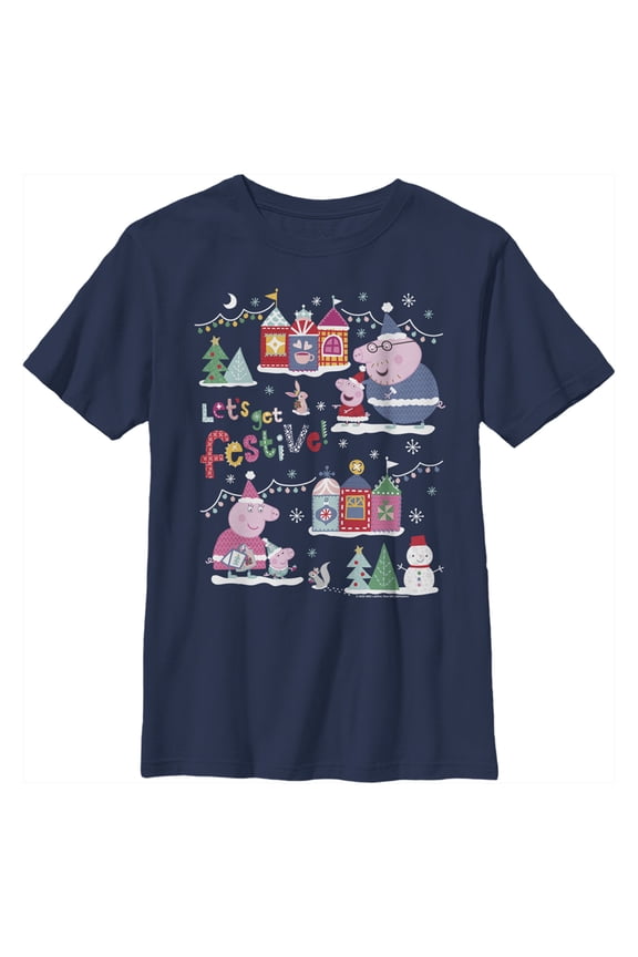 Boy's Peppa Pig Christmas Let's Get Festive Graphic T-Shirt