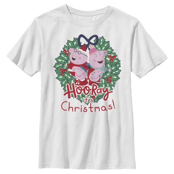 Boy's Peppa Pig Hooray it's Christmas Wreath  Graphic T-Shirt