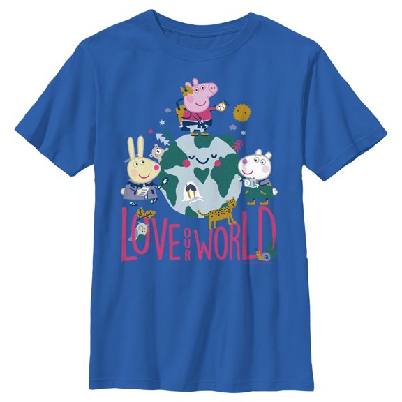 Boy's Peppa Pig Love Our World Graphic Tee Royal Blue Large