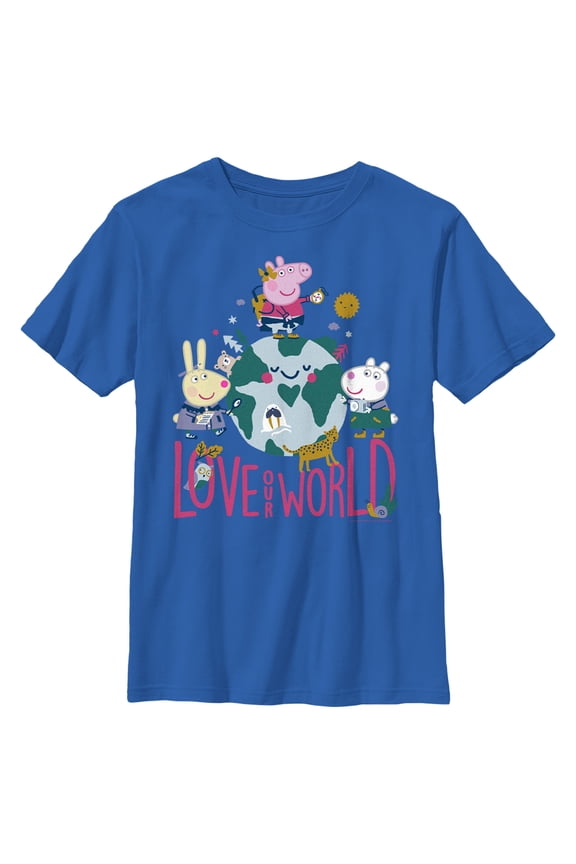 Boy's Peppa Pig Love Our World Graphic Tee Royal Blue Medium