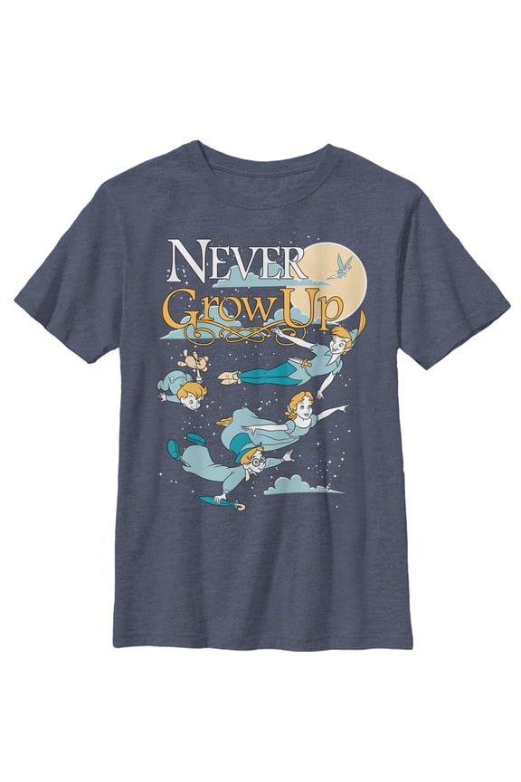 Boy's Peter Pan Never Grow Up Graphic Tee Navy Blue Heather Medium