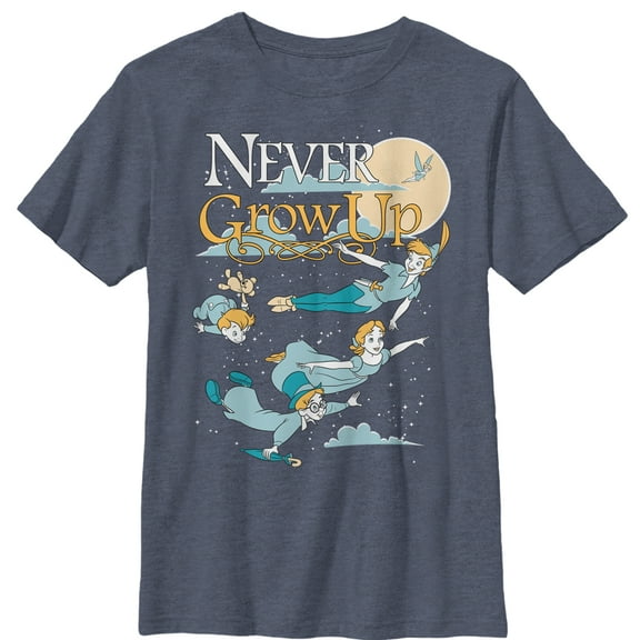 Boy's Peter Pan Never Grow Up Graphic Tee Navy Blue Heather Small