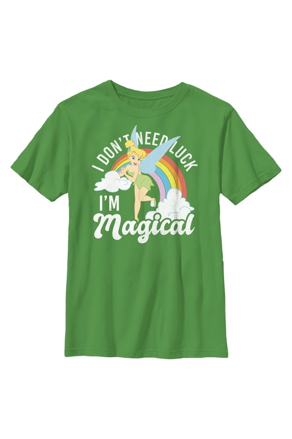 Boy's Peter Pan St. Patrick's Day Tinkerbell I Don't Need Luck I'm Magical  Graphic Tee Kelly Green Medium