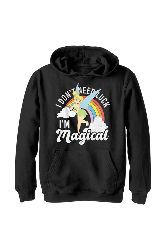 Boy's Peter Pan St. Patrick's Day Tinkerbell I Don't Need Luck I'm Magical  Pull Over Hoodie Black Medium