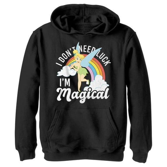 Boy's Peter Pan St. Patrick's Day Tinkerbell I Don't Need Luck I'm Magical Pull Over Hoodie Black Small
