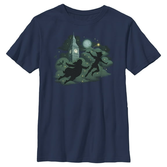 Boy's Peter Pan & Wendy Flight Silhouettes Graphic Tee Navy Blue Large