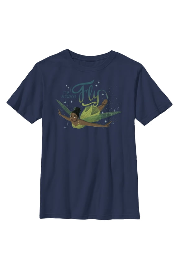 Boy's Peter Pan & Wendy Tinker Bell I'm Always Fly  Graphic Tee Navy Blue Large