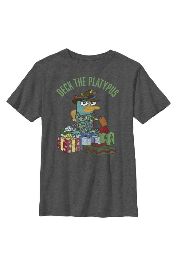 Boy's Phineas & Ferb Deck the Platypus Graphic Tee Charcoal Heather Small