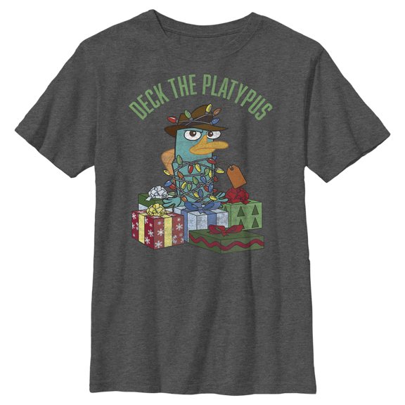 Boy's Phineas & Ferb Deck the Platypus  Graphic Tee Charcoal Heather X Large