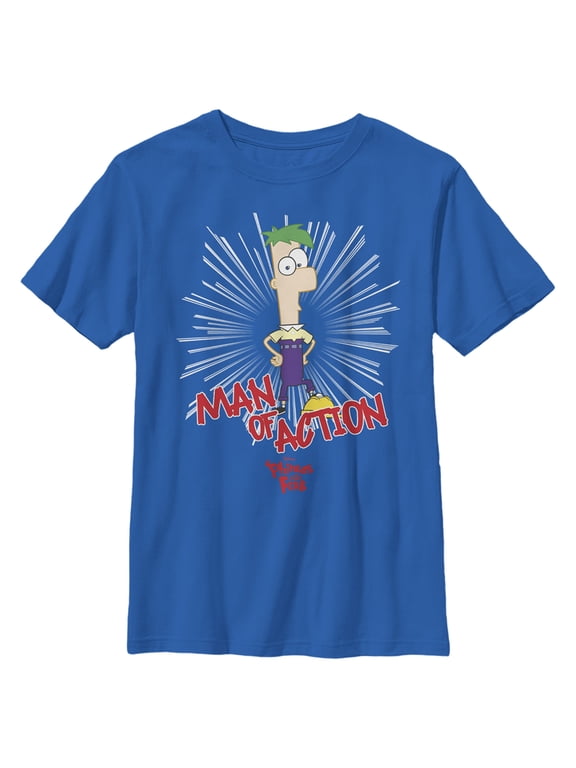 Boy's Phineas & Ferb Phineas and Ferb Man Of Action Graphic Tee Royal Blue Medium