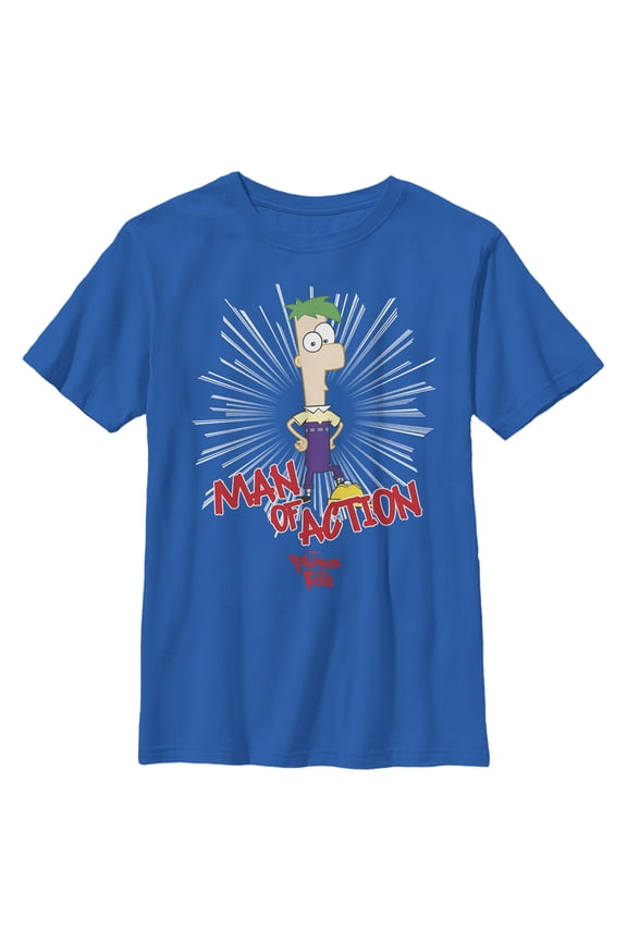 Boy's Phineas & Ferb Phineas and Ferb Man Of Action  Graphic Tee Royal Blue Medium