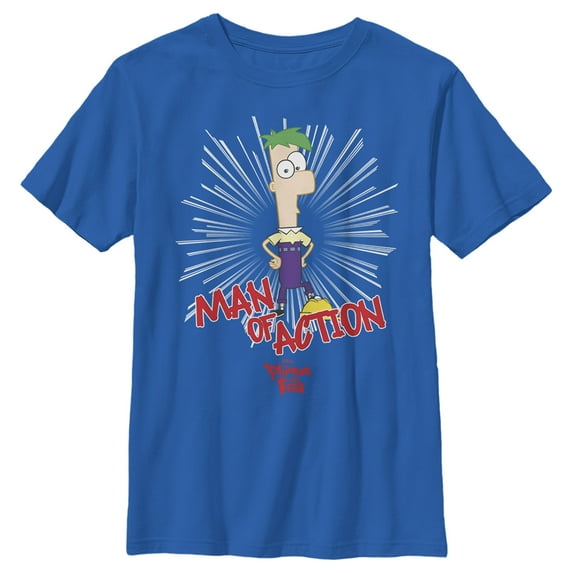 Boy's Phineas & Ferb Phineas and Ferb Man Of Action Graphic Tee Royal Blue X Large