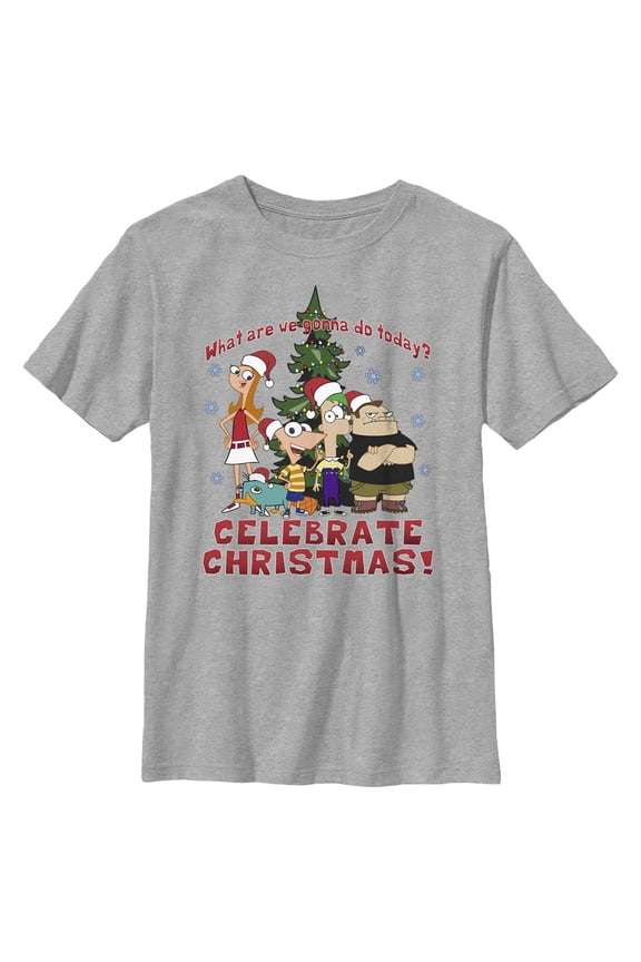 Boy's Phineas & Ferb We're Gonna Celebrate Christmas Graphic Tee Athletic Heather X Large