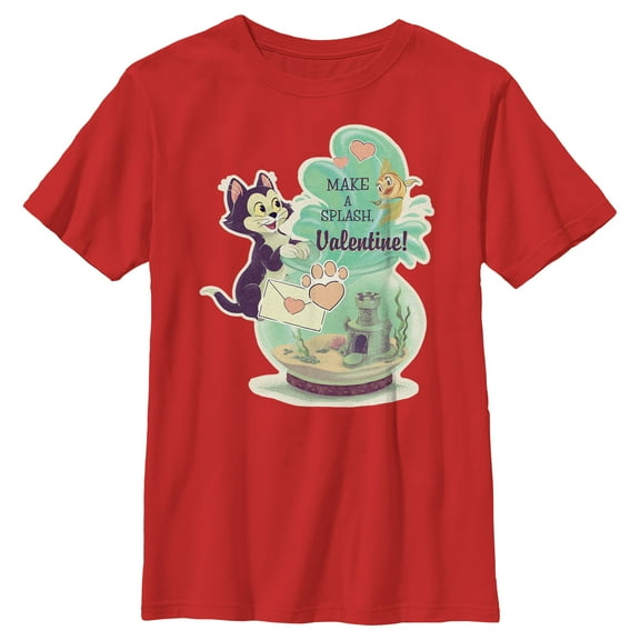 Boy's Pinocchio Make A Splash Valentine  Graphic Tee Red Medium