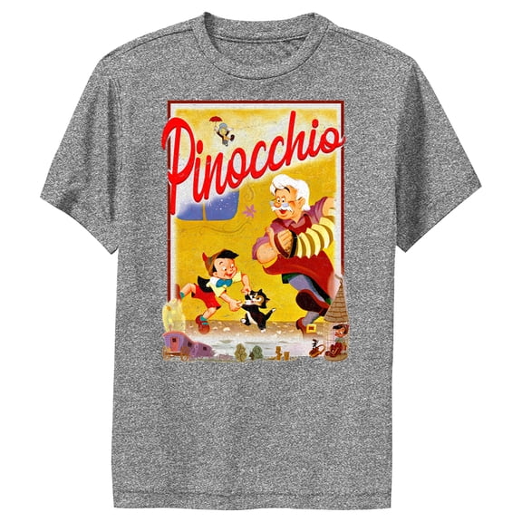 Boy's Pinocchio Retro Storybook Cover Performance Graphic Tee Charcoal Heather X Large