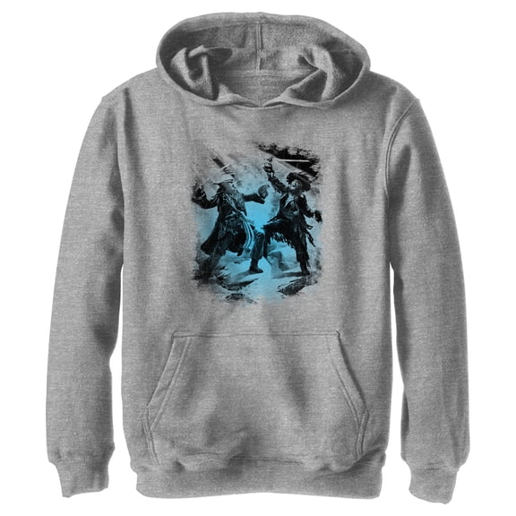 Boy's Pirates of the Caribbean: Curse of the Black Pearl Jack Sparrow and Hector Barbossa Duel Pull Over Hoodie Athletic Heather Medium
