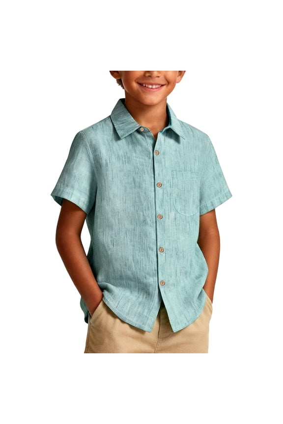 Boy's Plaid Button Down Shirts Short Sleeve Army Green Summer Casual Breathable Lightweight Trendy Soft Boy's Shirts Size 1-2 Y