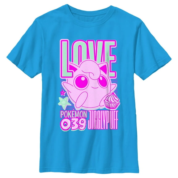 Boy's Pokemon 039 Love Jigglypuff Graphic Tee Turquoise Small
