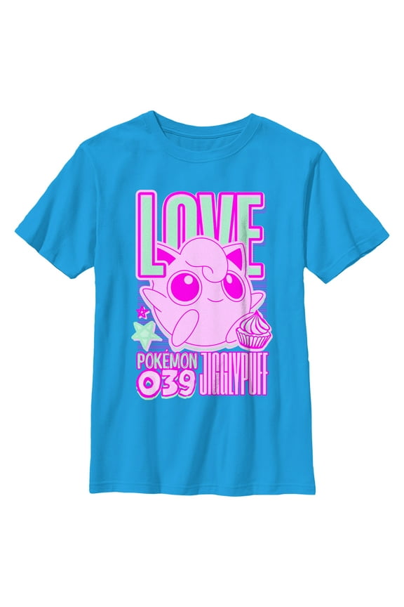 Boy's Pokemon 039 Love Jigglypuff Graphic Tee Turquoise Small