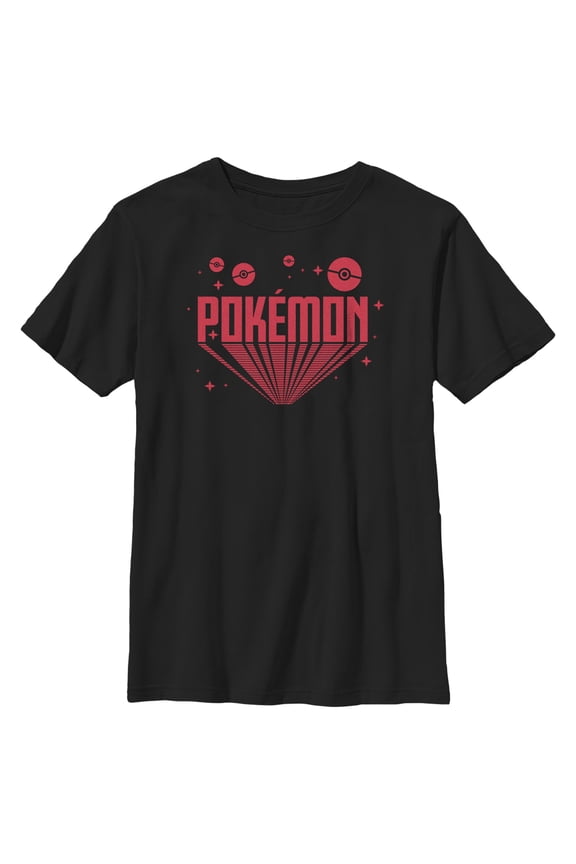 Boy's Pokemon 3D Retro Title  Graphic Tee Black Small