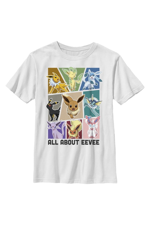 Boy's Pokemon All About Eevee Eeveeloution Graphic Tee White Large