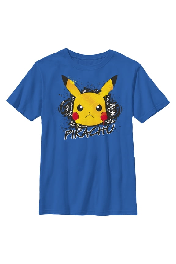 Boy's Pokemon Angry Pikachu Graphic Tee Royal Blue Small