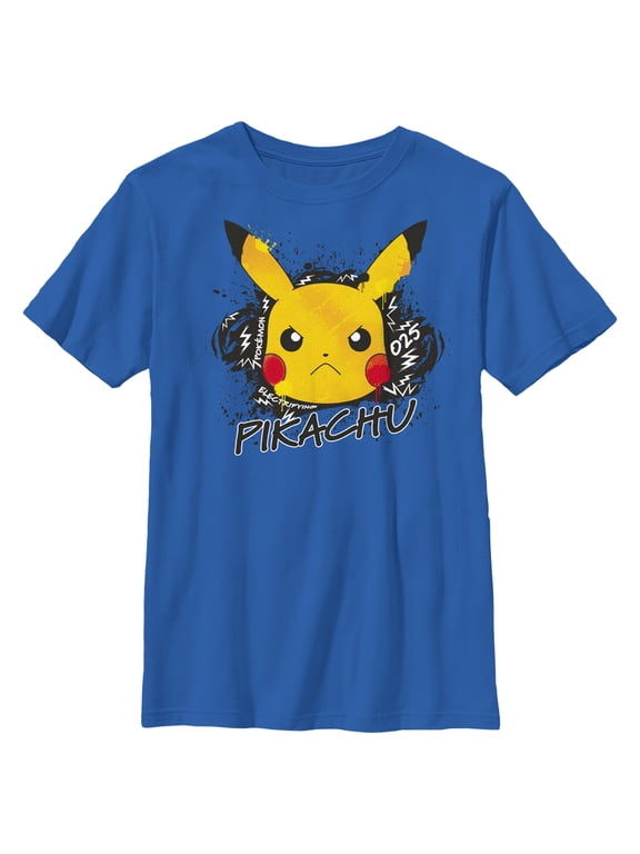 Boy's Pokemon Angry Pikachu Graphic Tee Royal Blue X Large