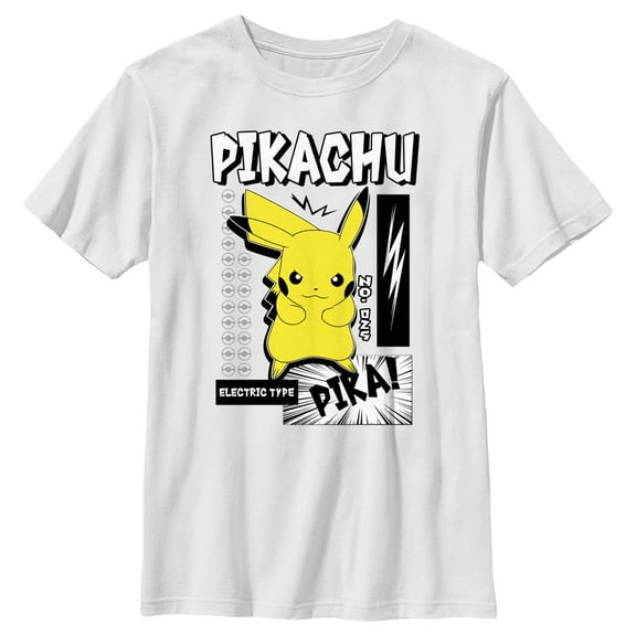 Boy's Pokemon Black and White Electric Type Pikachu Graphic Tee White Medium