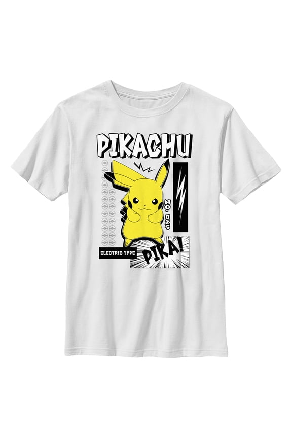 Boy's Pokemon Black and White Electric Type Pikachu Graphic Tee White Medium