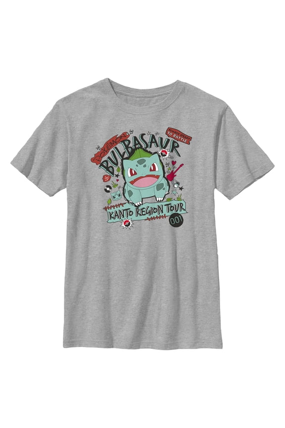 Boy's Pokemon Bulbasaur Kanto Tour Graphic Tee Athletic Heather Large