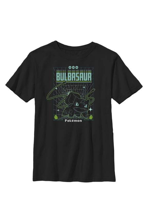 Boy's Pokemon Bulbasaur Retro Grid Graphic Tee Black Medium