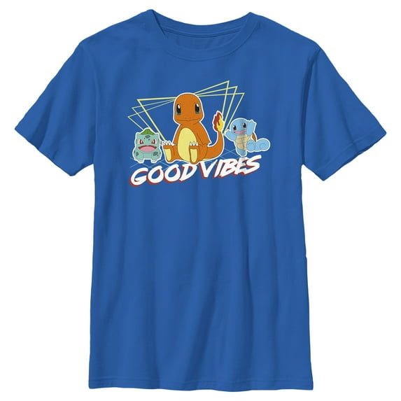 Boy's Pokemon Bulbasaur, Squirtle and Charmander Good Vibes Graphic Tee Royal Blue Small
