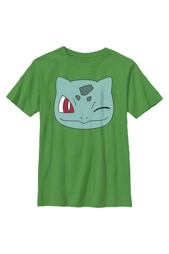 Boy's Pokemon Bulbasaur Wink Face  Graphic Tee Kelly Green X Small