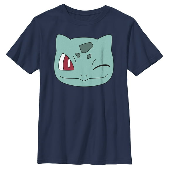 Boy's Pokemon Bulbasaur Wink Face  Graphic Tee Navy Blue X Large