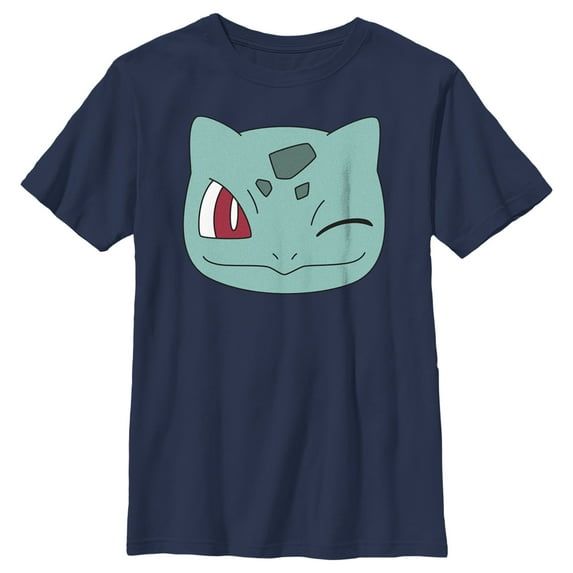 Boy's Pokemon Bulbasaur Wink Face Graphic Tee Navy Blue X Small