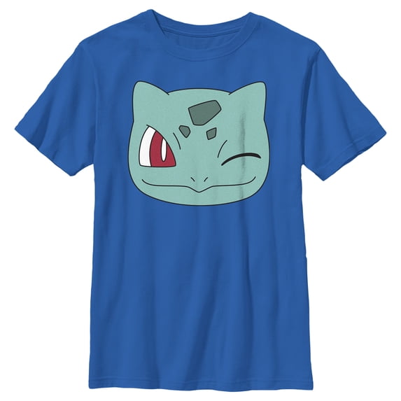 Boy's Pokemon Bulbasaur Wink Face Graphic Tee Royal Blue Large