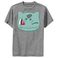 thumbnail image 1 of Boy's Pokemon Bulbasaur Wink Face  Performance Graphic Tee Charcoal Heather Small, 1 of 4